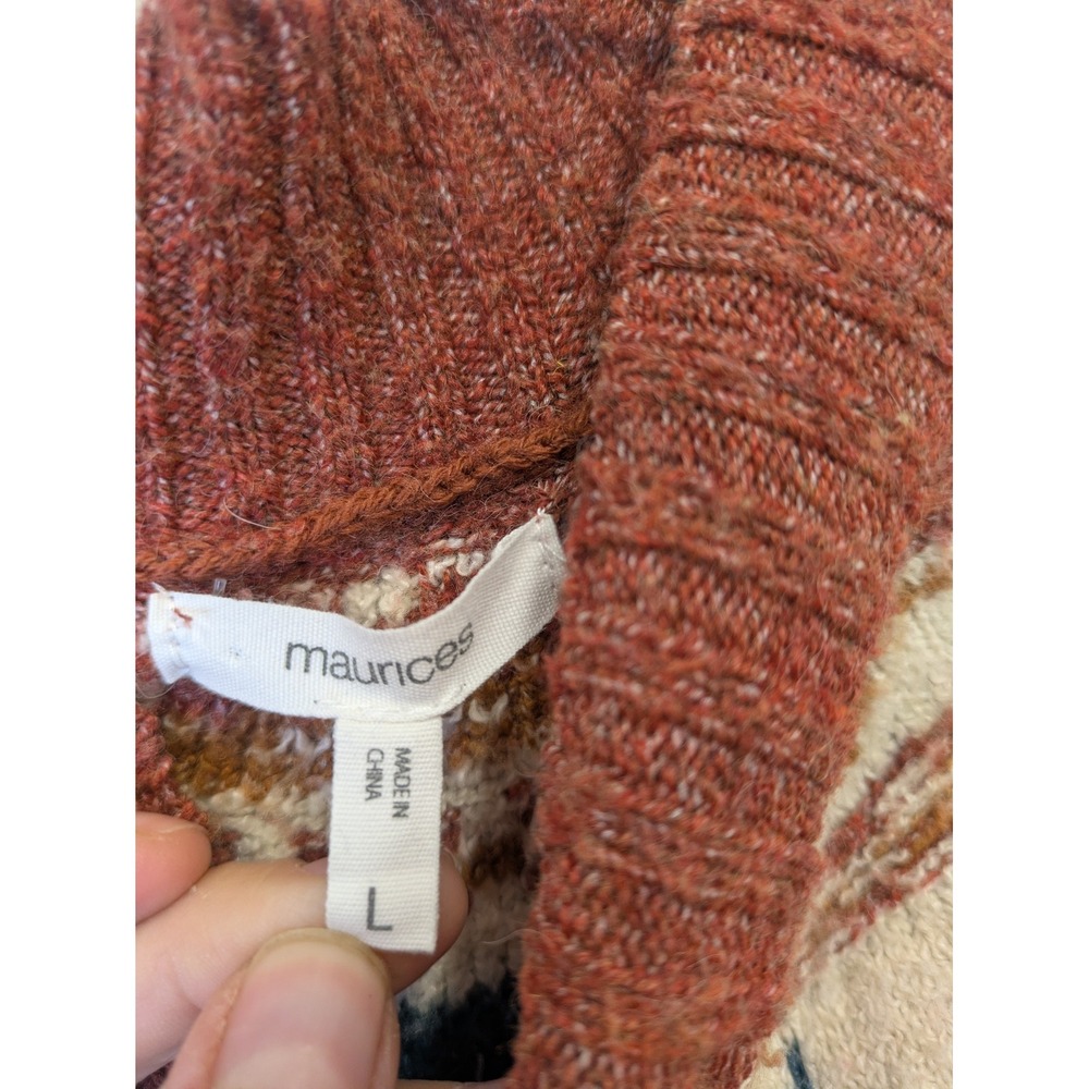 Maurices Sweater Women's Large Rust Brown Fair Isle Pine Tree Pullover Cozy - Picture 5 of 8